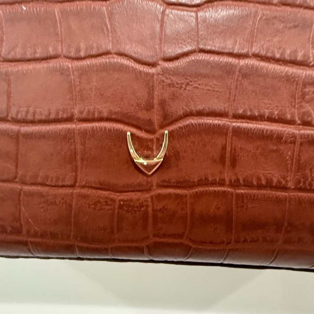 Hidesign EE Jupiter II Leather Shoulder Bag Croc Embossed Brown Red - Picture 8 of 13